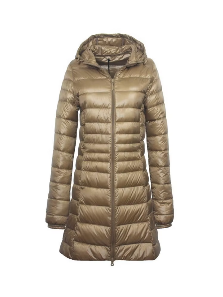 Lange gefütterte Winterjacke mit Kapuze für Damen | Vielseitig