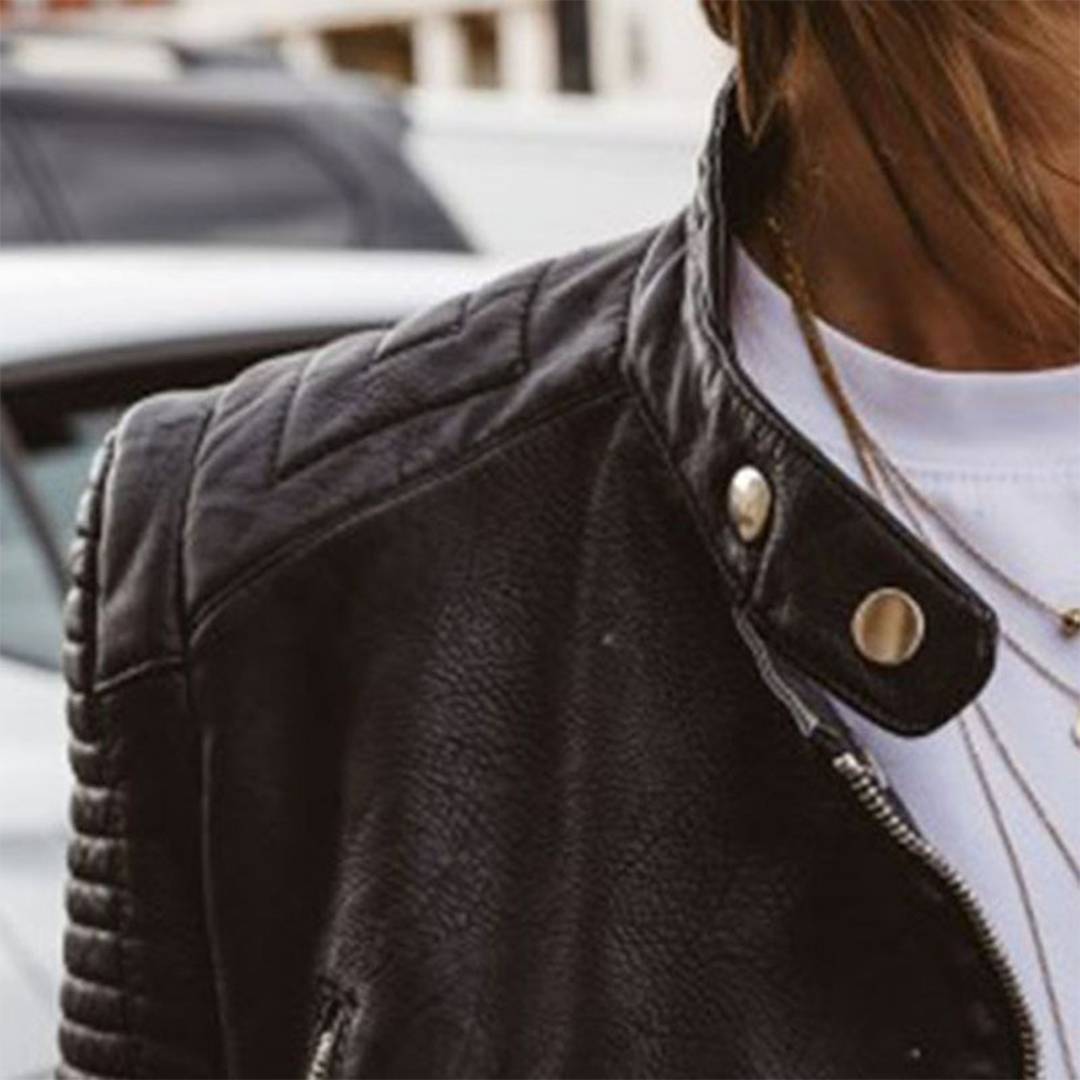 Damen Schwarze Bikerjacke  | Lange Ärmel