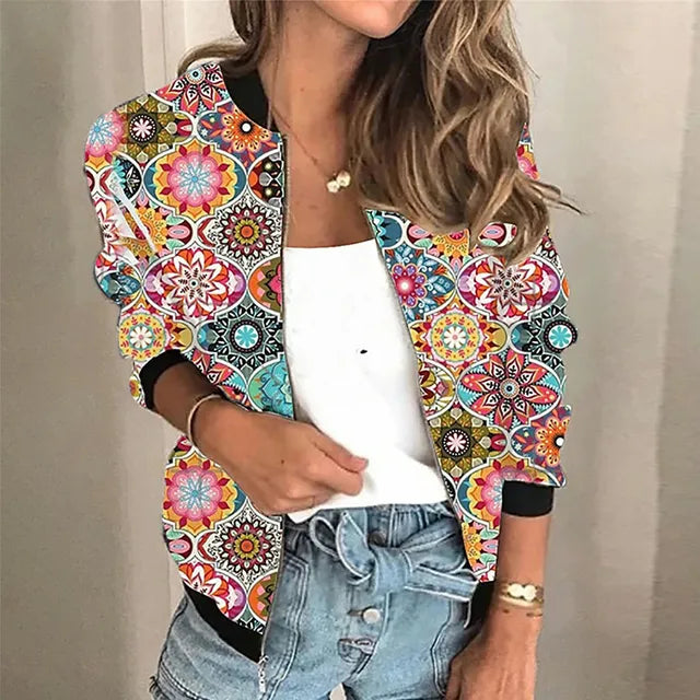 Damen Bedruckte Stilvolle Jacke | Reissverschluss