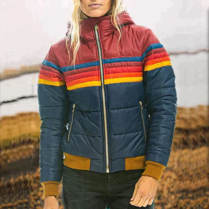 Damen Farbe Block Pufferjacke | Reißverschlusstaschen