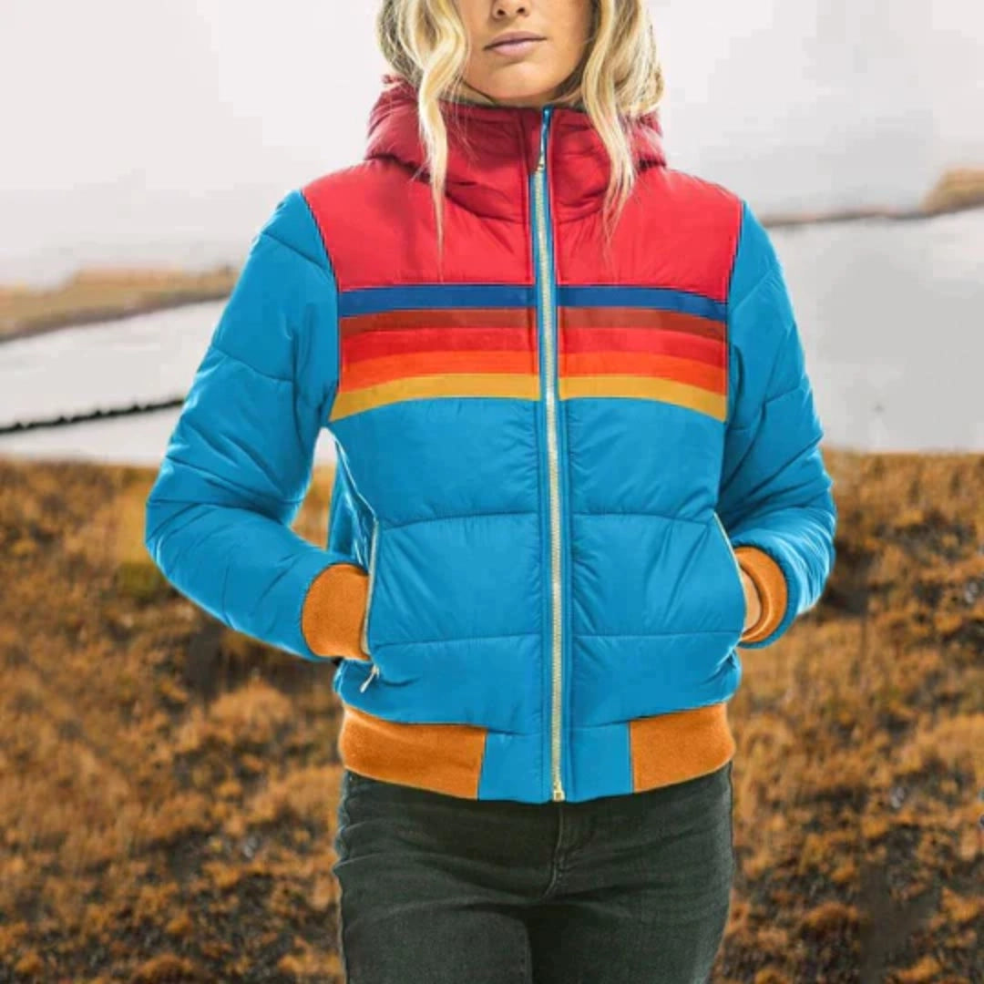 Damen Farbe Block Pufferjacke | Reißverschlusstaschen