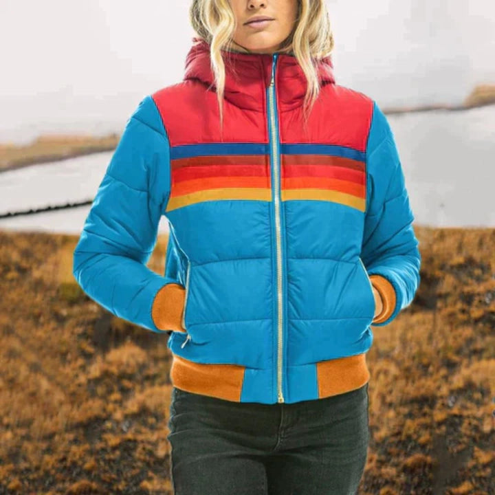 Damen Farbe Block Pufferjacke | Reißverschlusstaschen