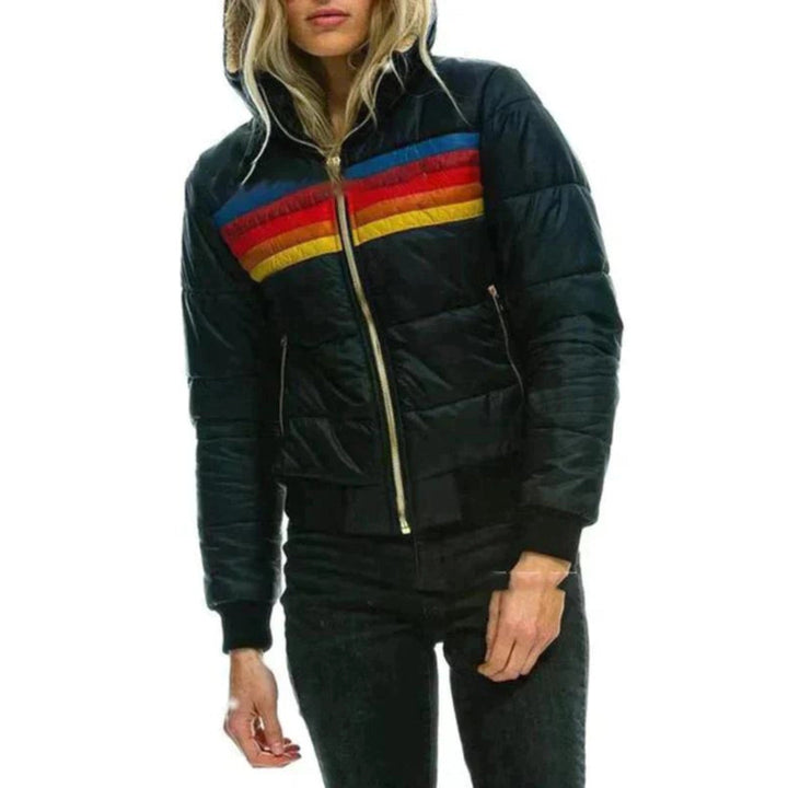 Damen Farbe Block Pufferjacke | Reißverschlusstaschen