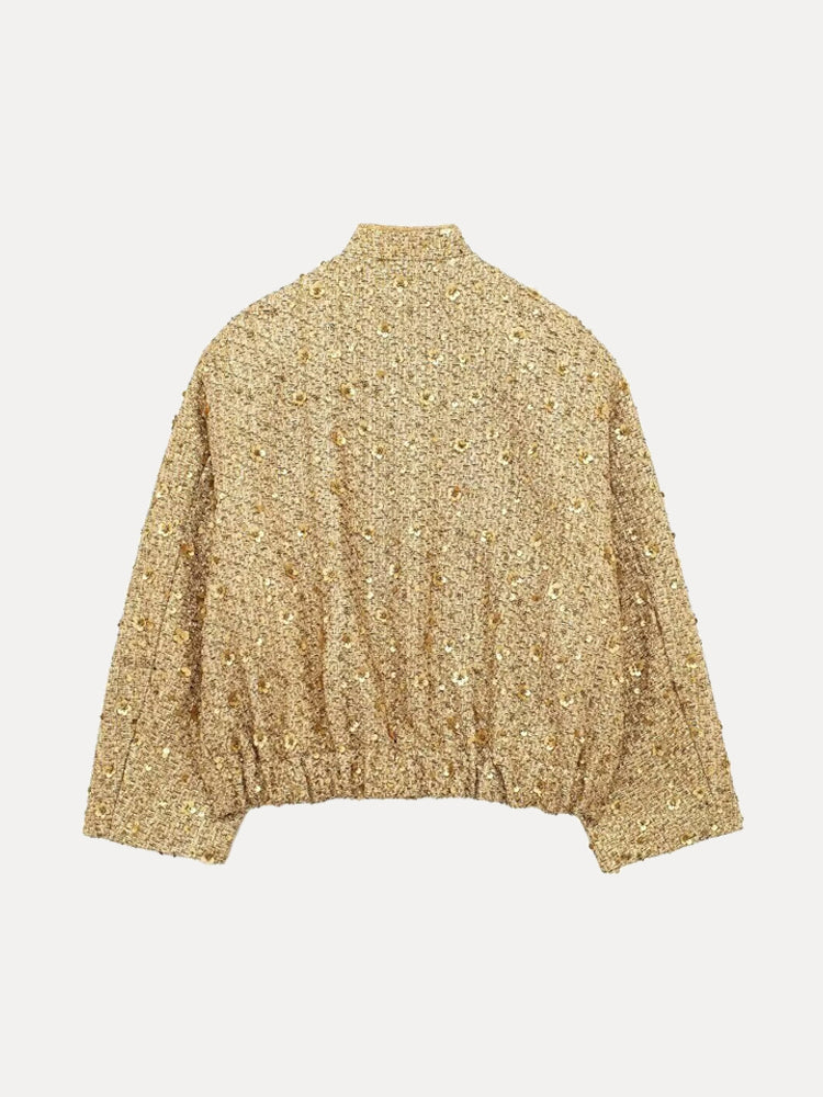 Bomberjacke mit goldenen Pailletten für Damen | Modisch