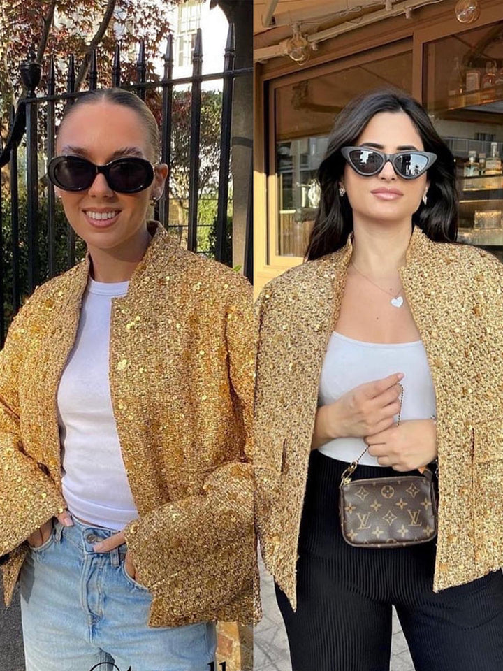Bomberjacke mit goldenen Pailletten für Damen | Modisch