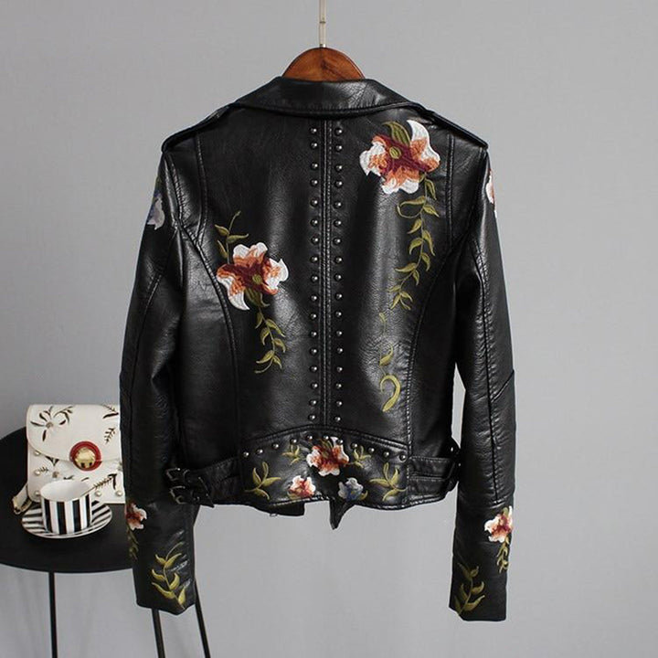 Damen Bikerjacke mit Blumenmuster | Lange Ärmel