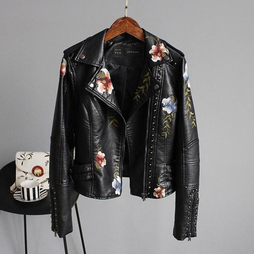 Damen Bikerjacke mit Blumenmuster | Lange Ärmel