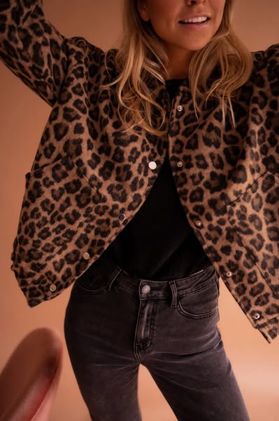 Bomberjacke mit Leoparden-Muster für Damen | Kurz