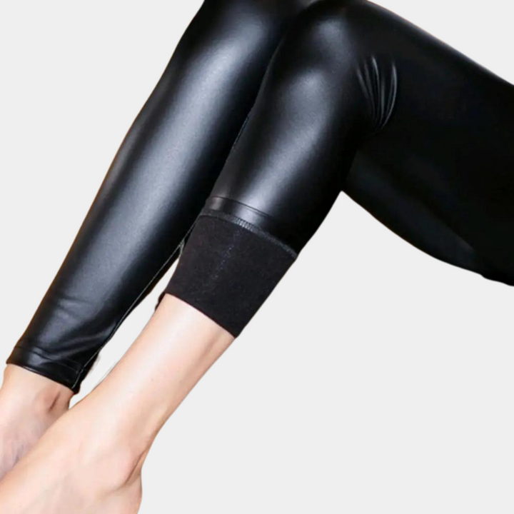 High-waist leggings im lederlook mit fleecefutter