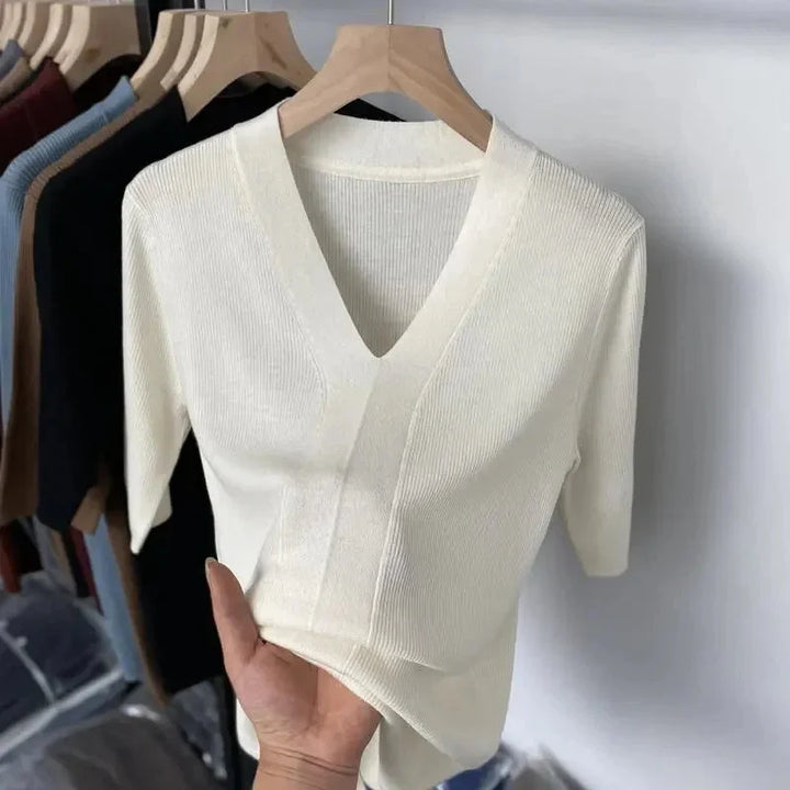 Damen v-ausschnitt kurzarmshirt