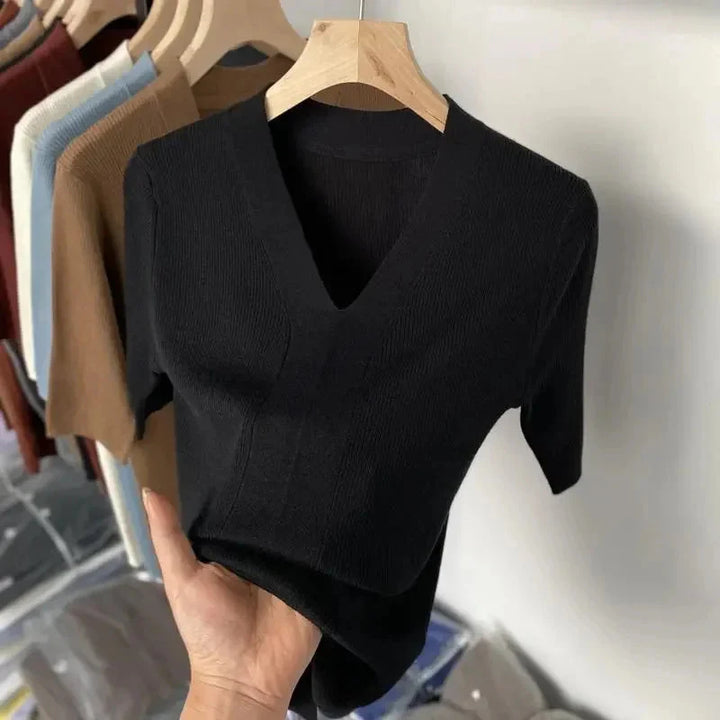 Damen v-ausschnitt kurzarmshirt