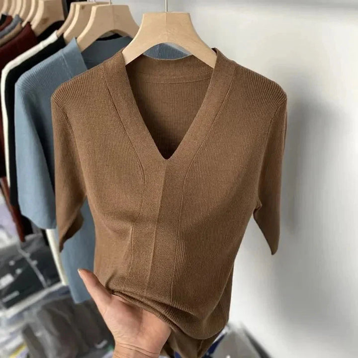 Damen v-ausschnitt kurzarmshirt