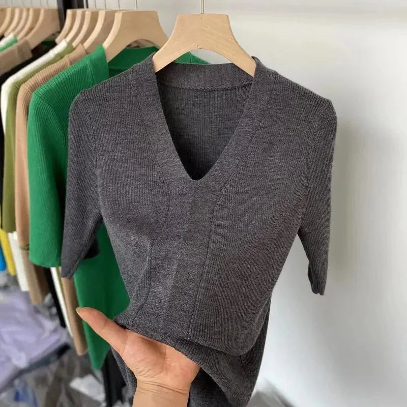 Damen v-ausschnitt kurzarmshirt