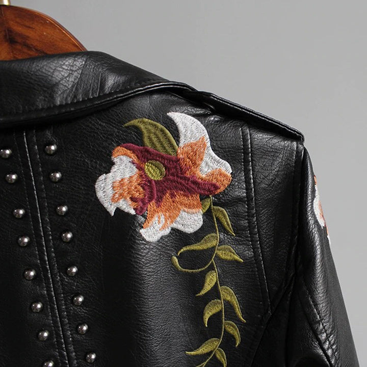 Damen Bikerjacke mit Blumenmuster | Lange Ärmel