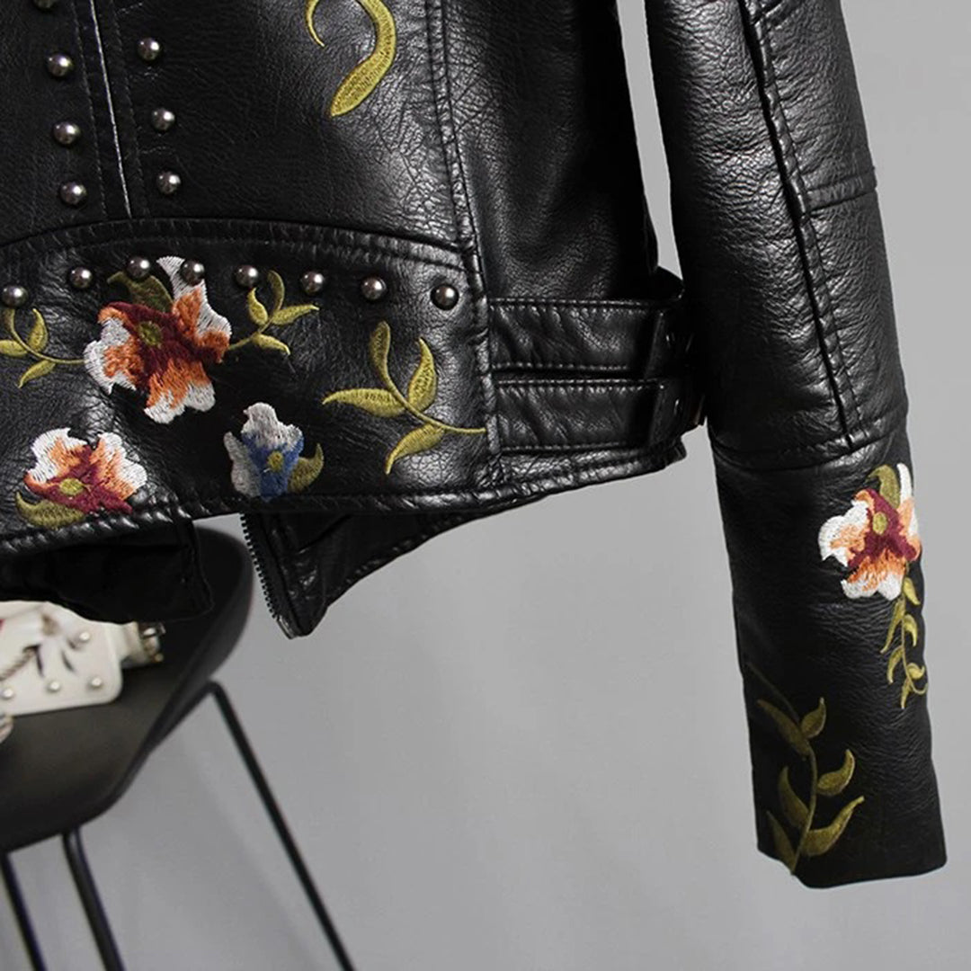Damen Bikerjacke mit Blumenmuster | Lange Ärmel