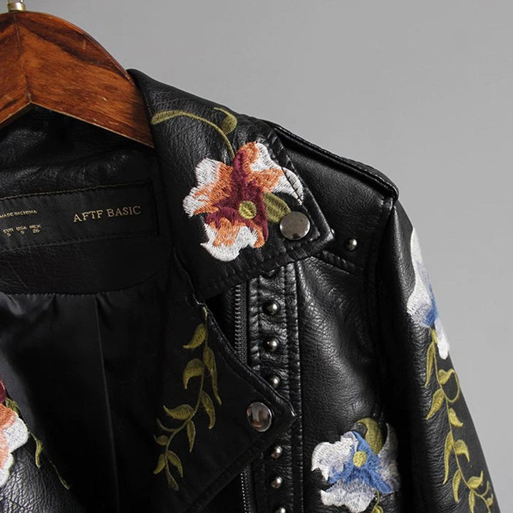 Damen Bikerjacke mit Blumenmuster | Lange Ärmel