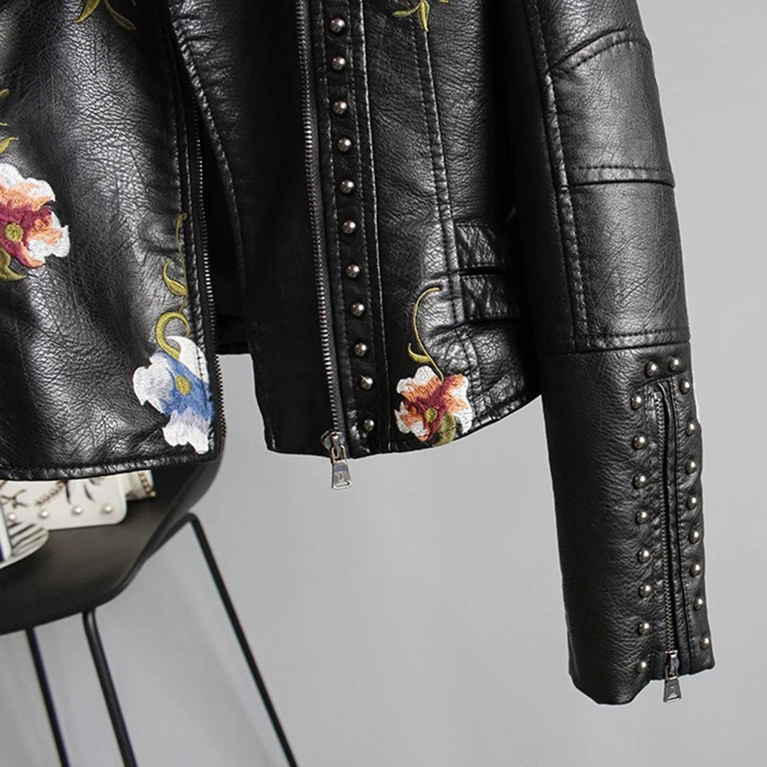 Damen Bikerjacke mit Blumenmuster | Lange Ärmel