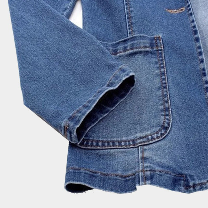 Damen langarm Jeansjacke | Vordertaschen