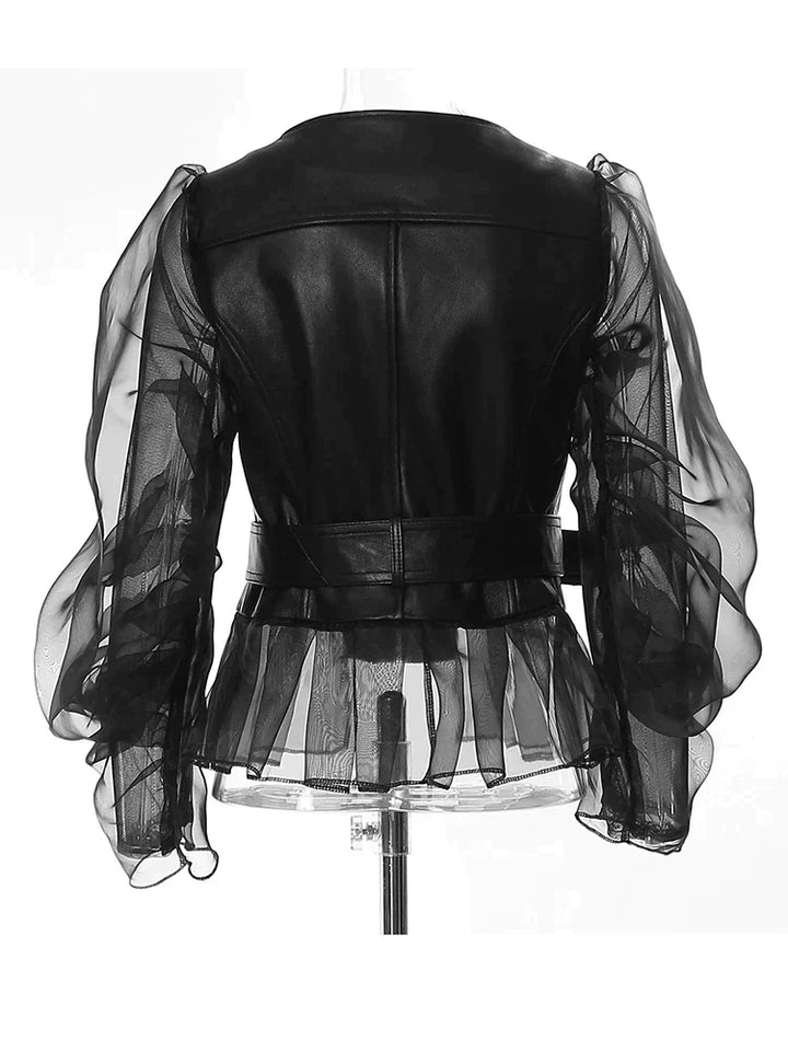 Jacke mit Gürtel und transparenten Puffärmeln für Damen | Stilvoll