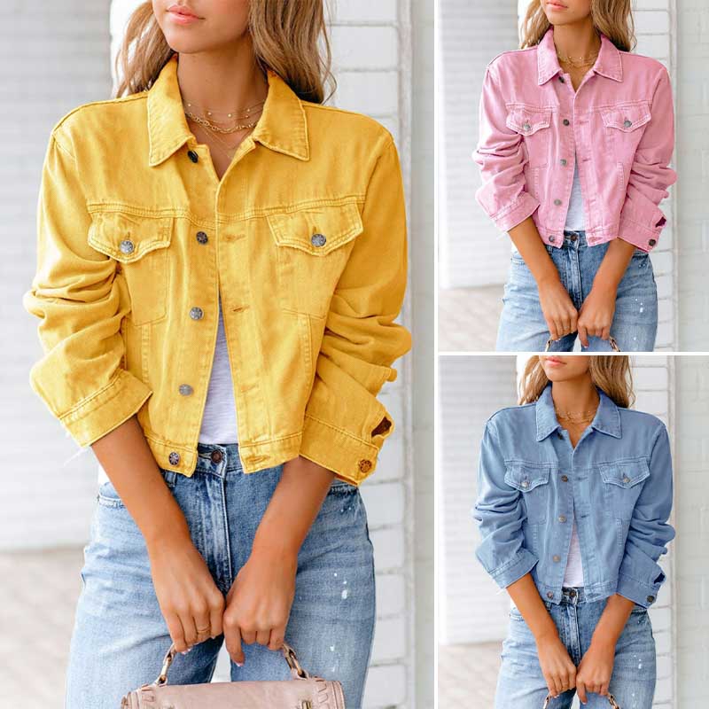 Damen Knopfleiste Kurz Jacke | Lässig