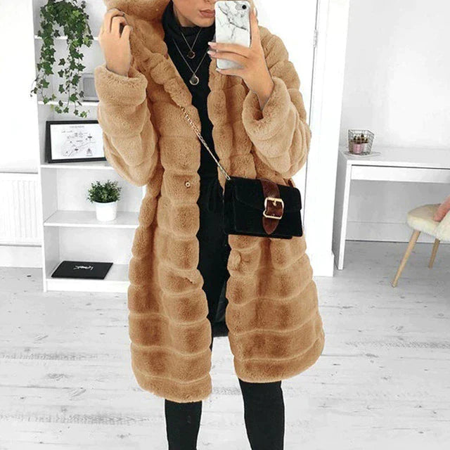 Flauschiger Felljacke mit Kragen für Damen | Warme