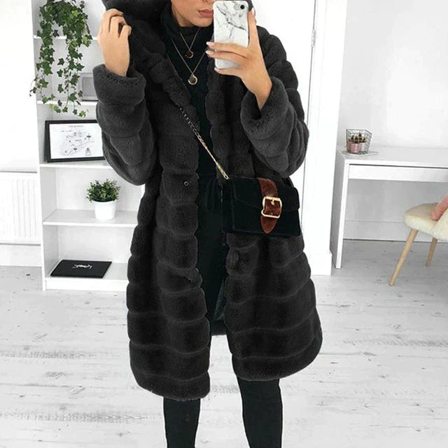 Flauschiger Felljacke mit Kragen für Damen | Warme