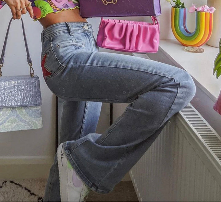 Verspielte glamour high-waist stern-jeans