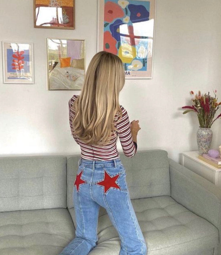 Verspielte glamour high-waist stern-jeans