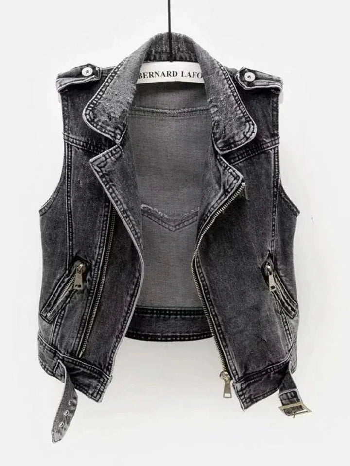 Damen Ärmellos Jeansweste | Reißverschluss