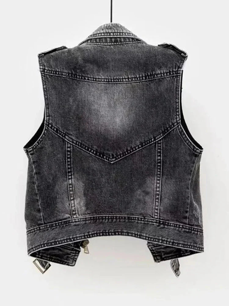 Damen Ärmellos Jeansweste | Reißverschluss