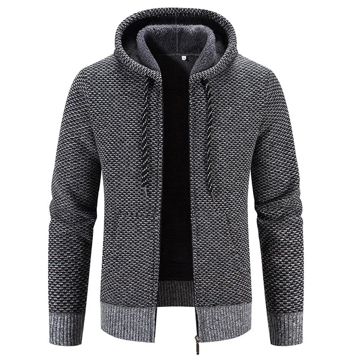Lässiger, bequemer strickjacke mit kapuze und reißverschluss