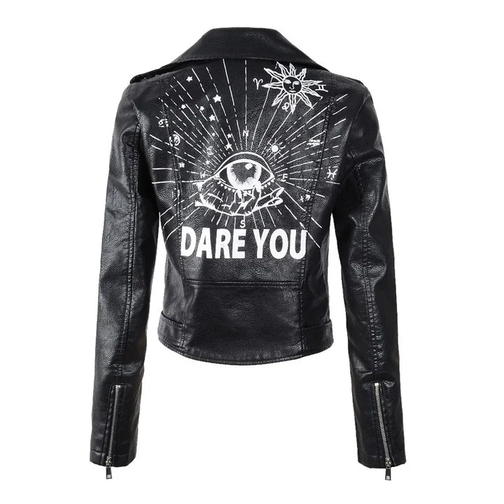 Motorradjacke mit Aufdruck und Nieten für Damen | Trendig