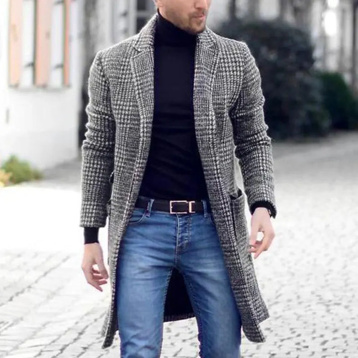 Herren Karierter Langer Mantel | Warme