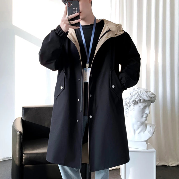 Herren Langer Freizeit-Trenchcoat | Kapuze