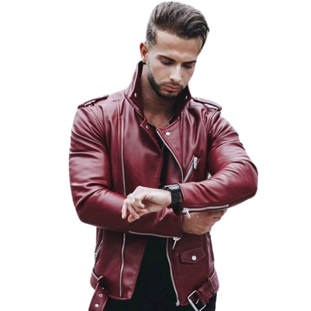 Herren Schlank Passform Bikerjacke mit Reißverschluss | Lässig