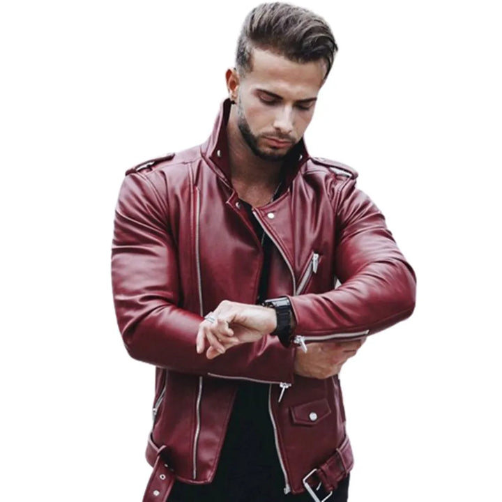 Herren Schlank Passform Bikerjacke mit Reißverschluss | Lässig