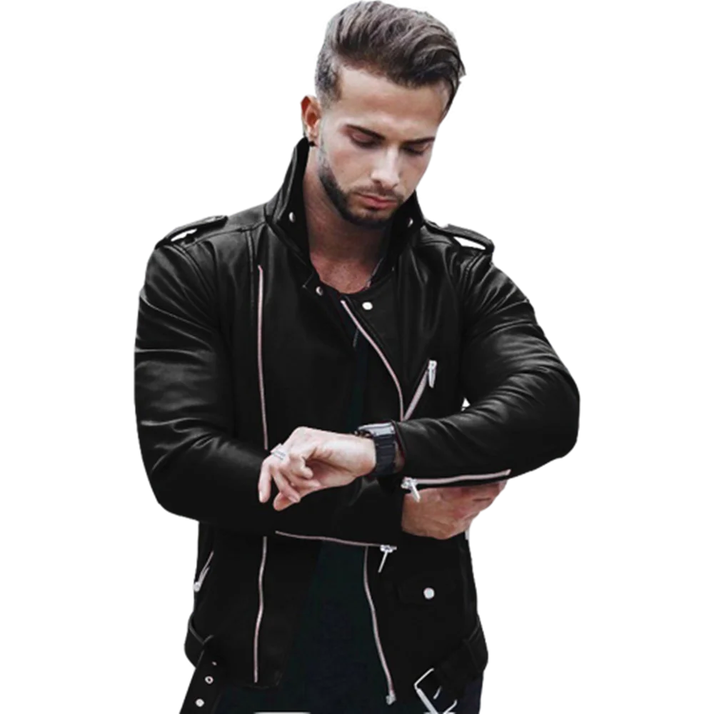 Herren Schlank Passform Bikerjacke mit Reißverschluss | Lässig