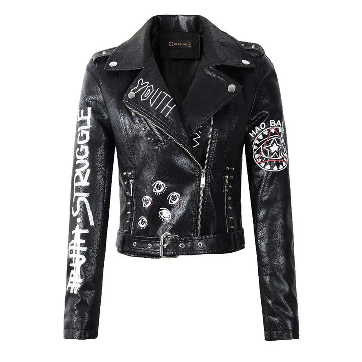 Motorradjacke mit Aufdruck und Nieten für Damen | Trendig