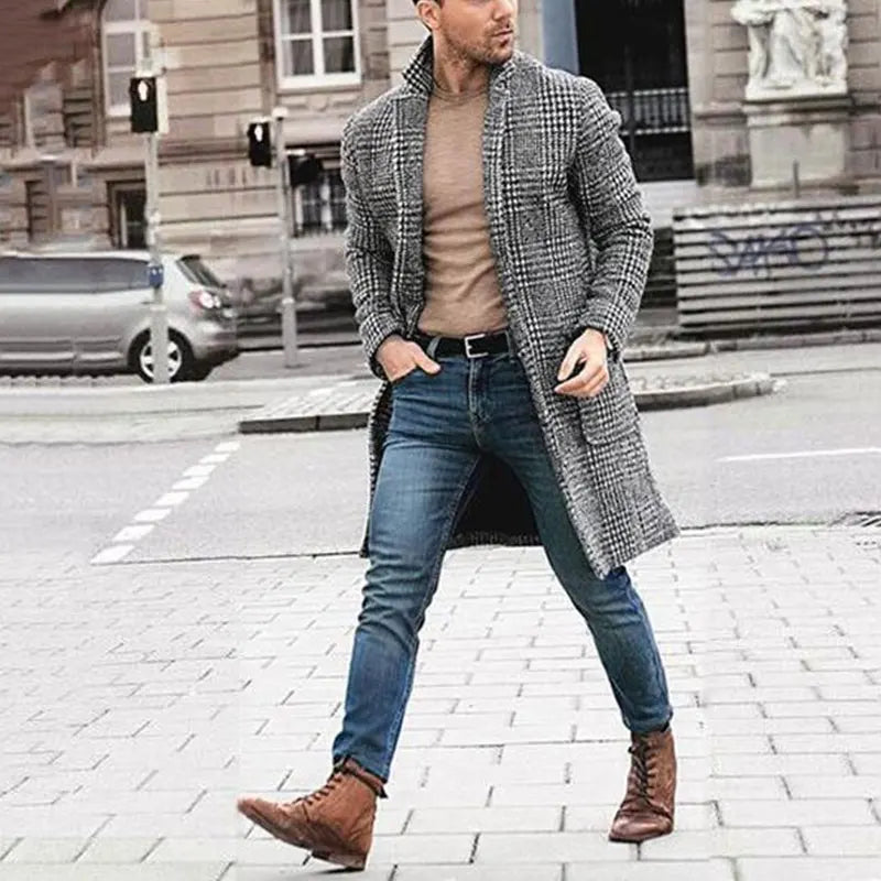 Herren Karierter Langer Mantel | Warme