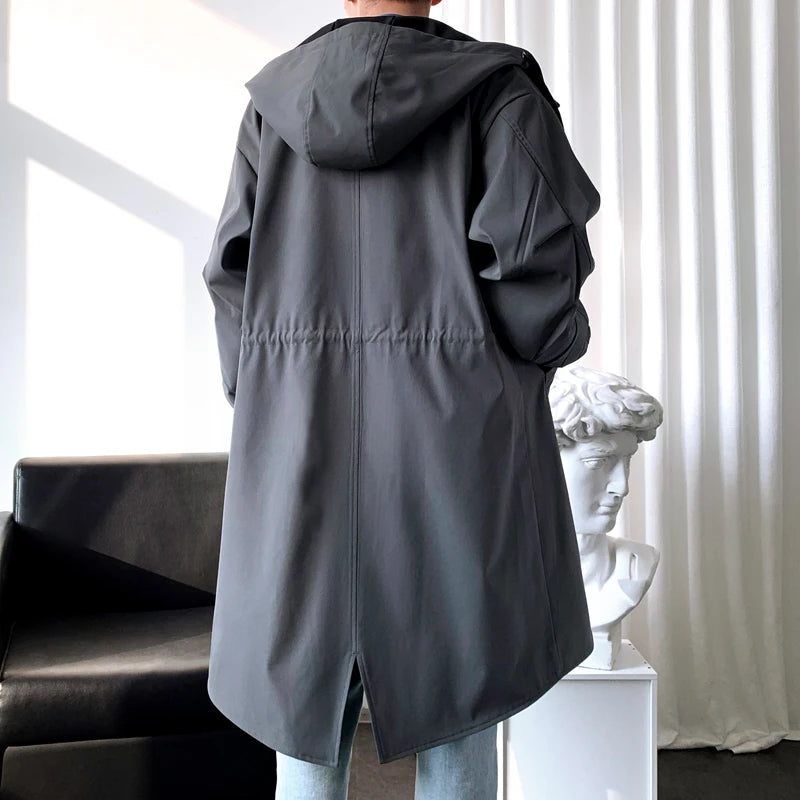 Herren Langer Freizeit-Trenchcoat | Kapuze