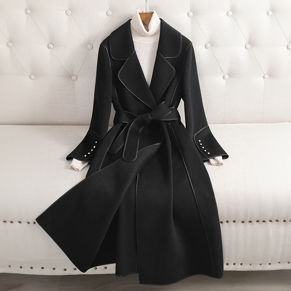 Damen Langer Trench Mantel mit Gürtel | Winter