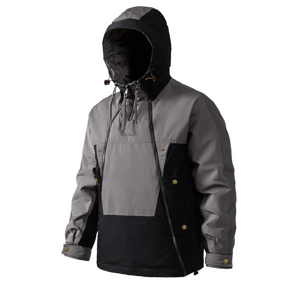 Herrenjacke mit doppeltem Reißverschluss und Stehkragen | Kapuze