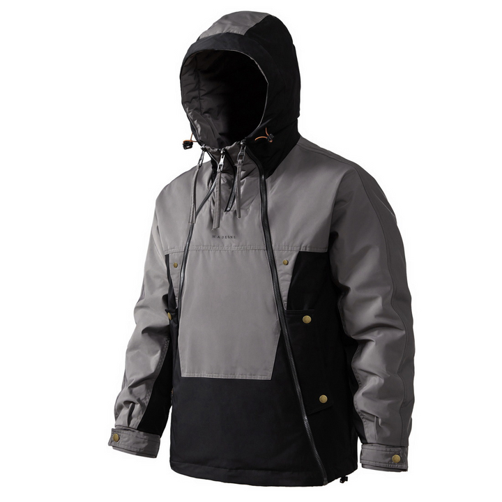 Herrenjacke mit doppeltem Reißverschluss und Stehkragen | Kapuze