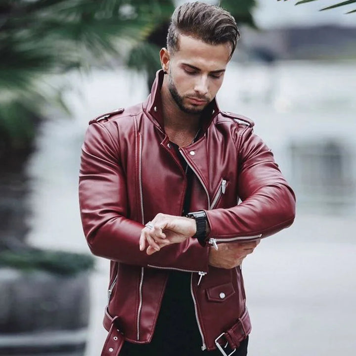 Herren Schlank Passform Bikerjacke mit Reißverschluss | Lässig