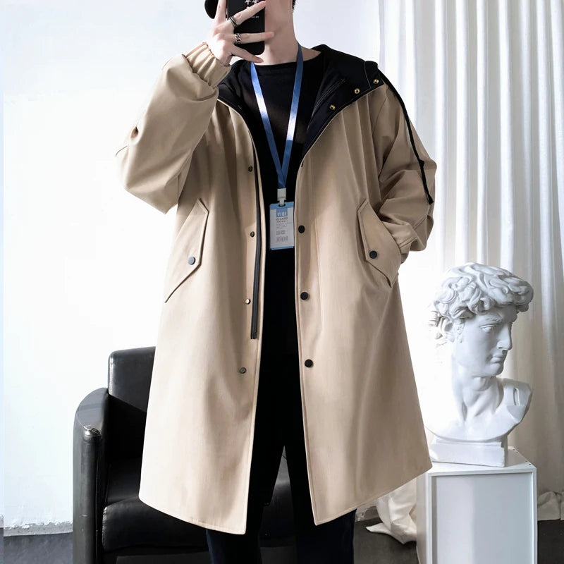 Herren Langer Freizeit-Trenchcoat | Kapuze