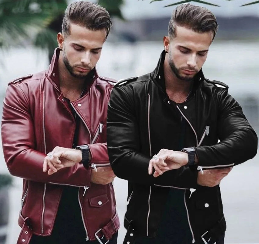Herren Schlank Passform Bikerjacke mit Reißverschluss | Lässig