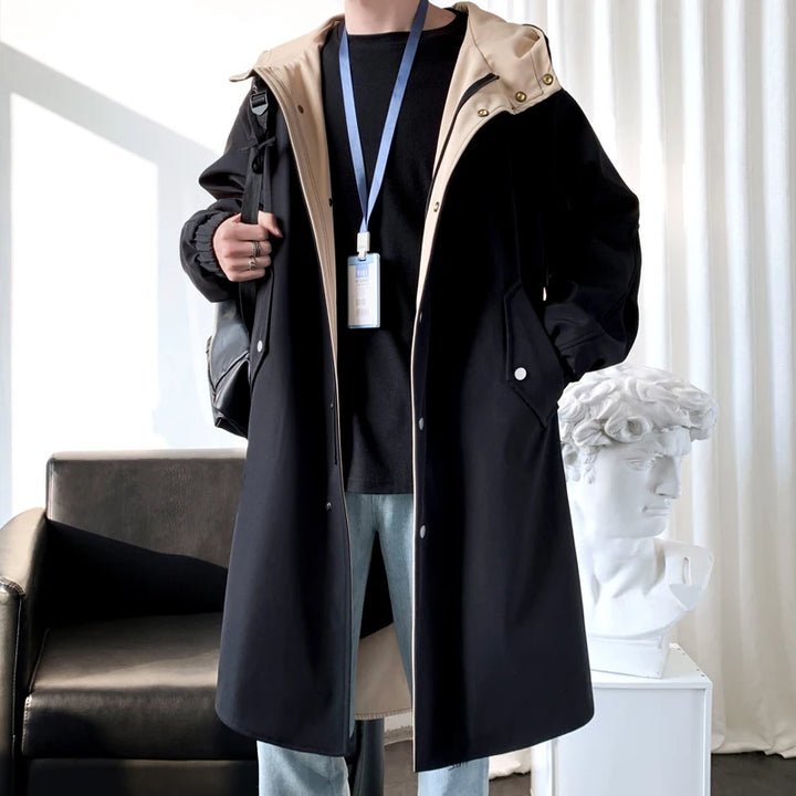 Herren Langer Freizeit-Trenchcoat | Kapuze