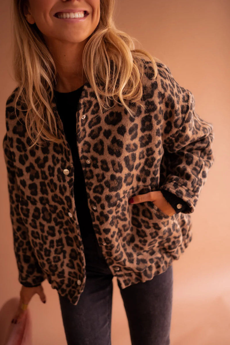 Bomberjacke mit Leoparden-Muster für Damen | Kurz