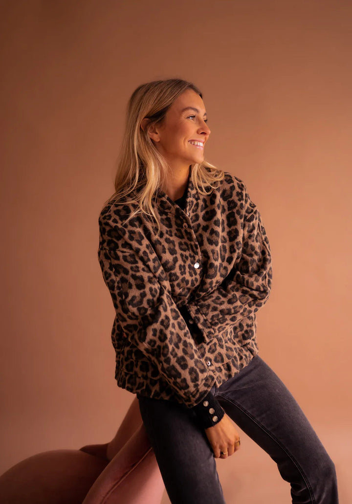 Bomberjacke mit Leoparden-Muster für Damen | Kurz