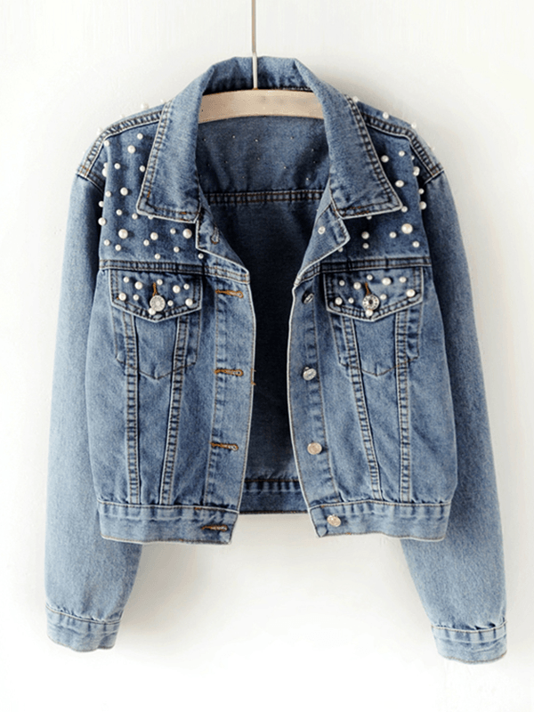 Damen Knopf Daunen Jeansjacke | Lässig